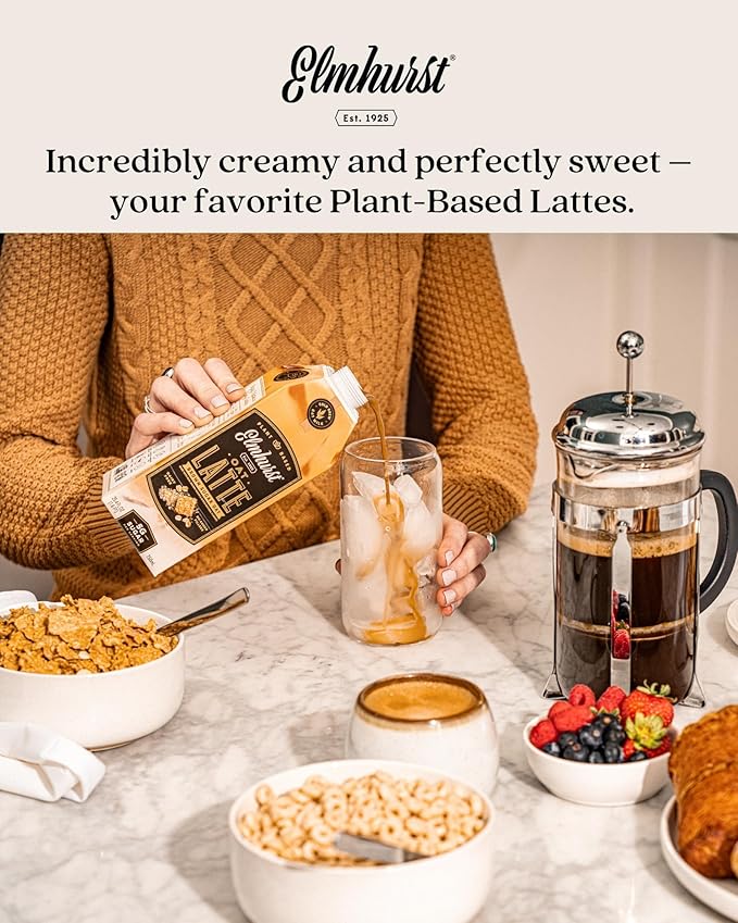 Elmhurst 1925 Brown Sugar Oat Milk Latte – Plant-Based, Vegan, Dairy-Free Latte Made of Whole Grain Oats, Cold Brew Premium Arabica with 95mg Caffeine & Real Brown Sugar – 25.4oz (Pack of 6)