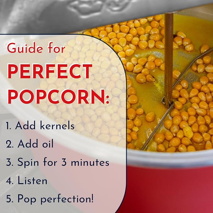 Original Whirley Pop Popcorn Maker - 6 Quart Stovetop Popcorn Popper With Five Popping Kits, Aluminum Popcorn Pot With Nylon Gears, Wabash Valley Farms Stove Top Popcorn Maker, Popcorn Pan (Red)