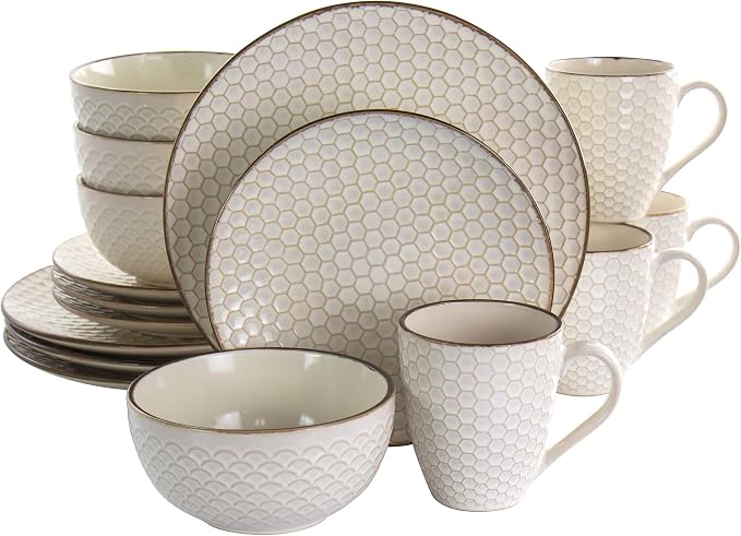 Elama HoneyIvory 16 Piece Stoneware Dinnerware Set in Ivory