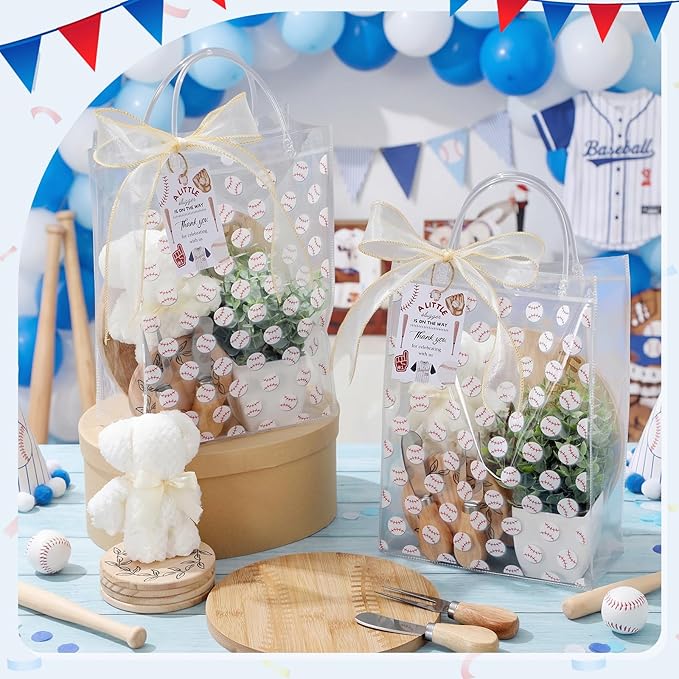 Honeydak 49 Pcs Baseball Baby Shower Prizes for Game Players 6 Sets Cheese Board Fork Knives Coasters Towel Potted Plant Thanks Card Gift Bag for a Little Slugger is on the Way Baby Shower Favors