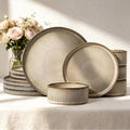 MONITO Ceramic Dinnerware Sets for 4, 12PCS Stoneware Plates and Bowls Sets, Reactive Glaze Dish Set, Chip and Scratch Resistant Double, Microwave and Dishwasher Safe, Brown