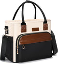 MIYCOO Lunch Bag Lunch Box Women - Leakproof Insulated Lunch Cooler Bag for Women - Large Lunch Tote Bags Adults, Black with Off White with Brown