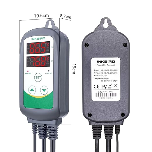 Inkbird ITC-308 Digital Temperature Controller Outlet Thermostat 2-Stage 1100W with Sensor Reptile Beer Brewing Kegs Fridge Cured Meat Breeding Growing