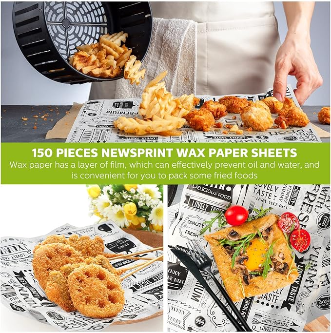 Wax Paper Sheets Deli Newsprint Food Basket Liners 8.3 x 9.8 in Sandwich Wrapping Paper Grease Resistant Waterproof Wrapping Tissue Hamburger Picnic Tissue for Baking Kitchen