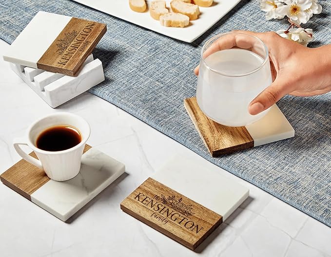 Personalized Marble Wood Charcuterie Board with Serving Tools and Coasters-Anniversary Wedding Gift Bridal Shower Engagement Housewarming Gift-Natural Acacia Engraved Charcuterie Board (Personalized)