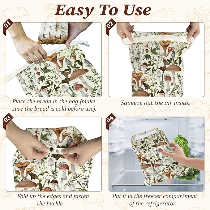 Bread Bags for Homemade Bread- Mushroom Forest Dragonfly Berry 2 Pack Linen and Beeswax Sourdough Storage Bags, Reusable Keeper, Keeps Breads Fresh Longer, Gifts for Bakers