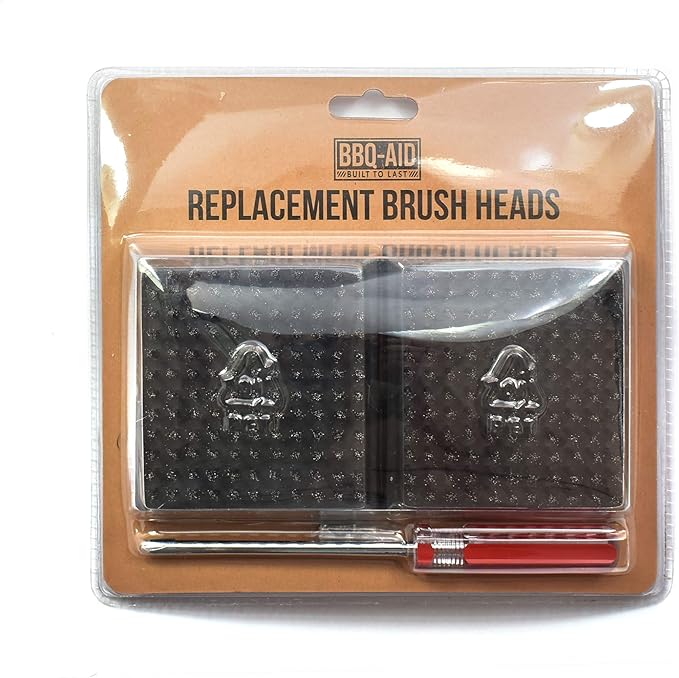 BBQ-AID Grill Brush and Scraper with 2 Replacement Heads - Extended, Large Wooden Handle and Stainless Steel Bristles – Safe, No Scratch Cleaning - Best for Any Grill: Char Broil & Ceramic