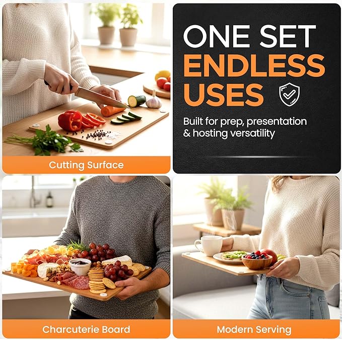 Composite Wood Cutting Board Set of 3 – Dishwasher Safe, Non-Toxic & Plastic-Free Cutting Boards for Kitchen – Large, Medium & Small Non-Slip Wood Charcuterie & Chopping Boards (Tan)