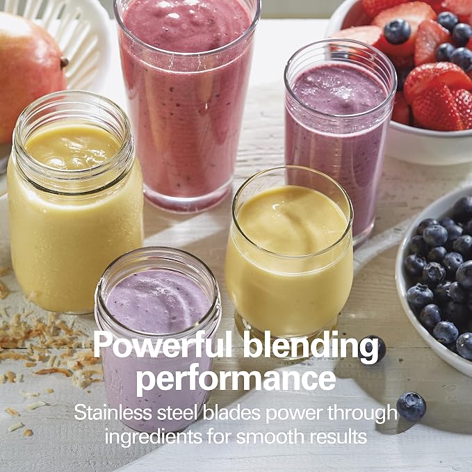 Hamilton Beach Portable Blender for Shakes and Smoothies,14 Oz BPA Free Travel Cup & Lid,Durable Stainless Steel Blades,Personal Smoothie Blender,Blue,51132G,(Pack of 4)