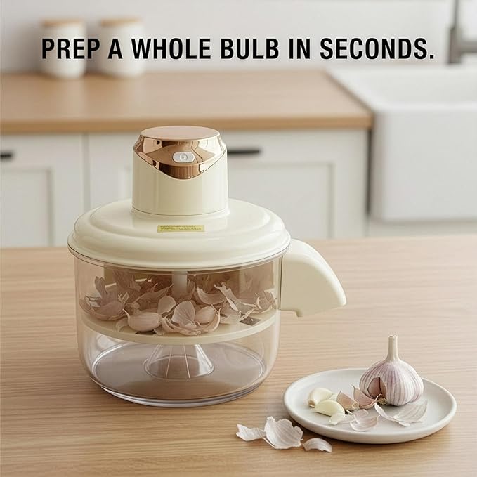 Electric Garlic Prep Assistant – Garlic Peeler Tool That Loosens Skin for Easy Peeling, Fast Kitchen Gadget for Garlic Cloves, Also Works for Pearl Onions, Grapes, & Cherry Tomatoes, Easy-Clean, White
