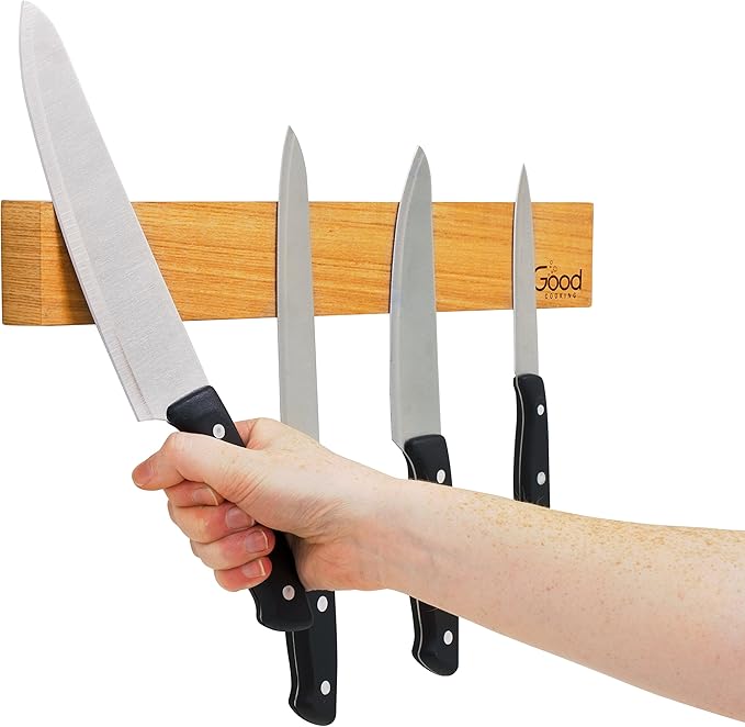 Good Cooking Magnetic Knife Strip w XL 18" Design- Powerful Magnet Wooden Knife Rack for Easy Wall Mounting- Secure your Knives and Utensils and Free Up Space