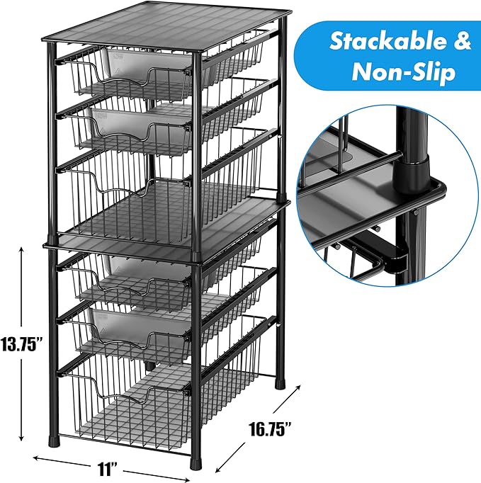 Simple Houseware 3 Tier Basket Drawer + Cabinet Pull-Out Shelf