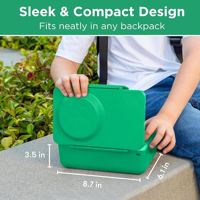 Omie OmieBox UP bento Box for Kids | Insulated Lunch Box | Leak Proof Vacuum Insulated Thermal Food jar | Cooler ice Pack | 2 Compartments (Jade Green)