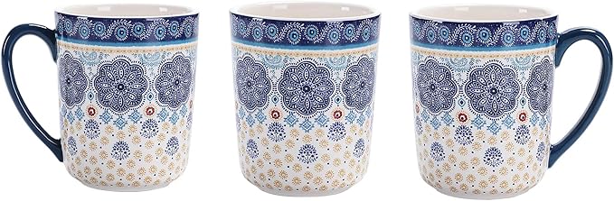 Bico Blue Talavera Ceramic Coffee Mugs Set of 4, 16 oz Large Tea Cups with Handle, Aesthetic Latte Mugs for Cappuccino Cocoa, Lead-Free, Dishwasher and Microwave Safe, Housewarming Gift