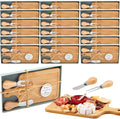 Ziliny 24 Set Bridal Baby Shower Cheese Prizes Wooden Square Board Gift Set Knives Forks Thank You Tags with Box for Guests for Valentines Bridal Baby Shower Housewarming Gifts (Bamboo Color)