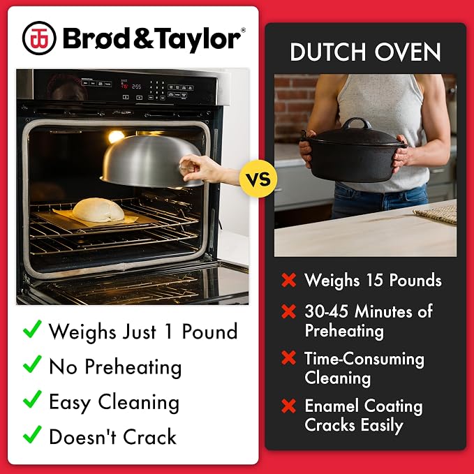 Brod & Taylor Ultralight Baking Shell for Sourdough Bread (Boule) – No Preheating Needed for Crispy Crust and Even Baking