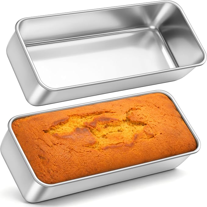 Leonyo 12x5IN Large Stainless Steel Loaf Pans for Baking Bread, 2 Pack | Non-Toxic Long Rectangular Metal Sandwich Bread Loaf Pans Tin for Homemade Meatloaf Sourdough Bread, Dishwasher Safe