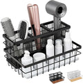 AceOrbit 1 Pcs 1pcs Hair Tool Organizer Countertop Breathable Metal Bamboo Hot Tools Vanity Organizer Under Sink Bathroom Hair Dryer Holder Countertop Brush Comb Holder Tray (White Bamboo,Black)
