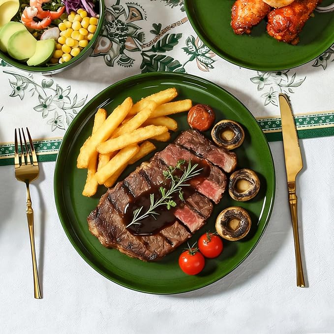 GZG Ceramic Dinner Plates Set of 4, 10.25 Inch Speckled Stoneware Plates with Clay-Tone Base, Large Ceramic Plates for Steak, Salad, Pizza, Microwave Oven Dishwasher Safe