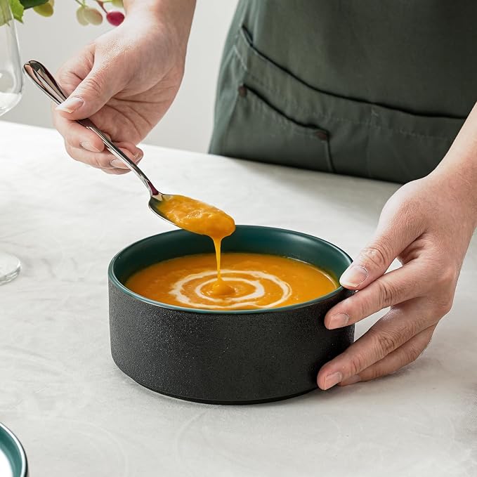 26 OZ Ceramic Cereal Bowls Set, 6 Inch, Set of 4, Modern Green | Handcrafted, Dishwasher & Microwave Safe, For Breakfast, Soups, Oatmeal, Ramen, Pho, Udon, Soba