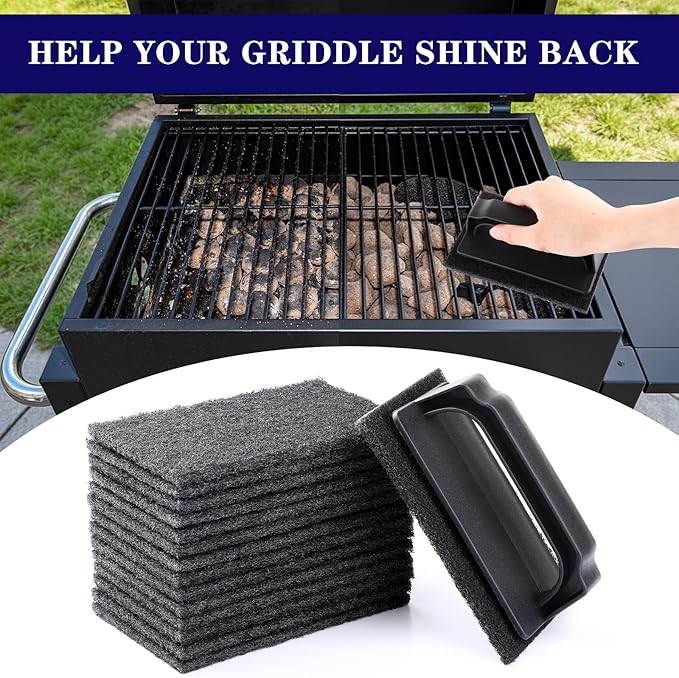 Reallnaive 124 Pcs Griddle Cleaning Kit Screen Holder Grill Screens Cleaning Pads Heavy Duty Abrasive Mesh Pads for Flat Tops, Cast Iron, Stainless Steel Griddle Cleaner Accessories Bundle (Black)