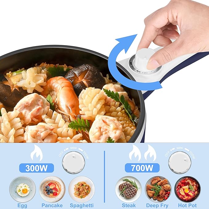 Dezin Hot Pot Electric Upgraded, Non-Stick Sauté Pan, Rapid Noodles Electric Pot, 1.5L Mini Portable Hot Pot for Steak, Egg, Fried Rice, Ramen, Oatmeal, Soup with Power Adjustment