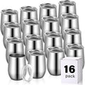 Remagr 16 Pack Stainless Steel Wine Tumblers 12 oz Insulated Vacuum Wine Cup Set Double Wall Stainless Steel Stemless Mug Glasses for Coffee Soda Whiskey Outdoor Travel (Silver)