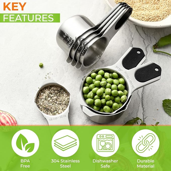 Spring Chef Dual Sided Magnetic Measuring Spoons Set, Pastel, Set of 8 & Stainless Steel Magnetic Measuring Cups, Set of 7, Black - 2 Product Bundle