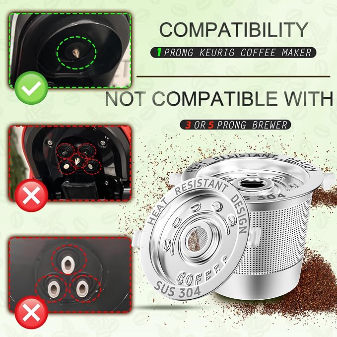 NESSUS K Cup Reusable Coffee Pods for Keurig 1.0, Stainless steel Reusable K Cups, Metal K Cups for Keurig Coffee Pods Reusable with Heat Resistant Handles and Coffee Scoop, NO BPA, 4 Pack