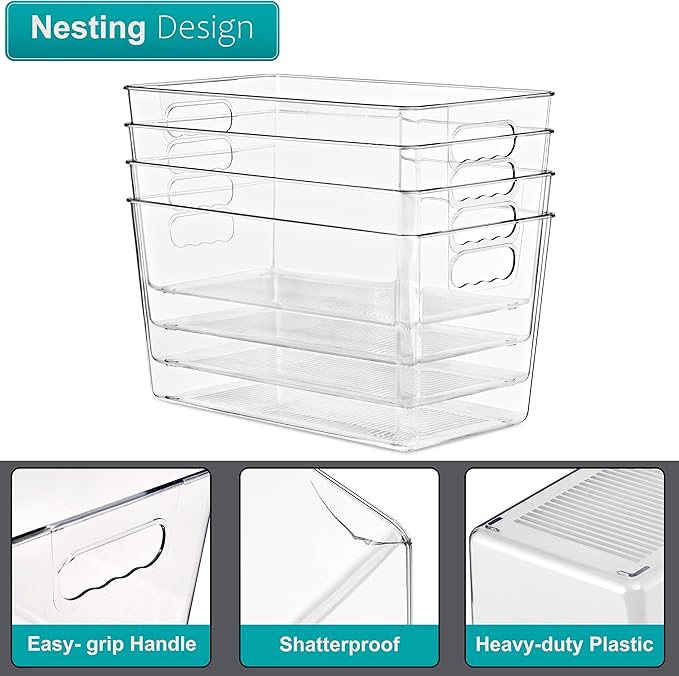 Sorbus Clear Storage Bins, 10 Pack X-Large Organization Bins with Handles – Clear Storage Containers for Storage, Pantry, Fridge, Cabinet, Closet & Kitchen Organization – BPA-Free Plastic