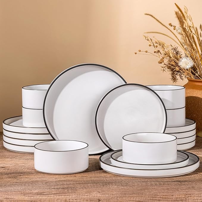 LERATIO Ceramic Dinnerware Sets for 4, High Edge Stoneware Plates and Bowls Set, Chip and Crack Resistant | Oven & Dishwasher & Microwave Safe Dishes Set, Service for 4