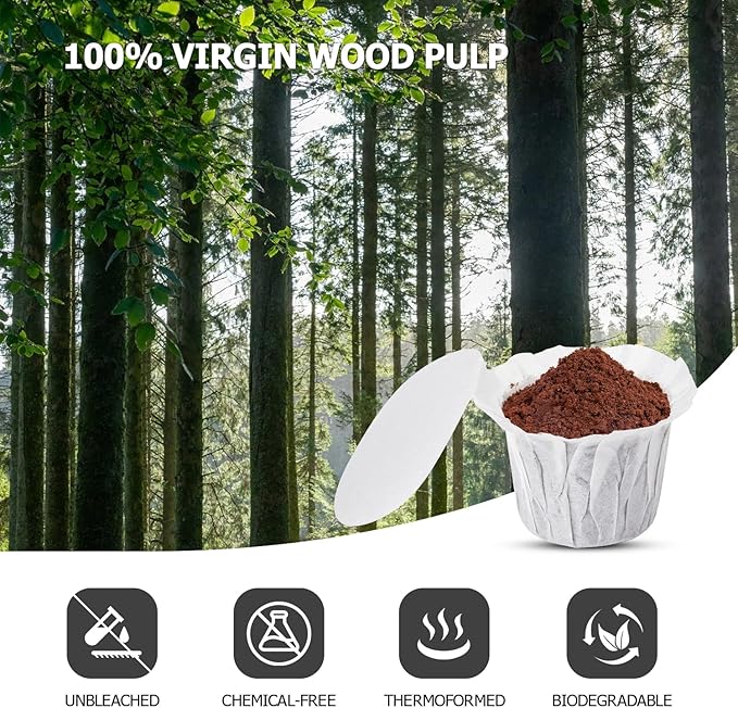 Pro Mael Disposable K Cup Filters with Lid, Coffee Filter Paper for Keurig Brewers Single Serve 1.0 and 2.0, Use with Reusable K Cup Pods, White (100-Count)