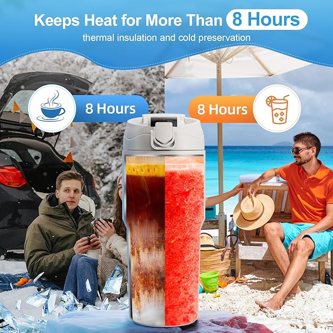 Kawu Portable Blender, 23oz Personal Smoothies Blender with Stainless Steel Inner, Cordless Electric Shake Maker, USB Rechargeable, BPA Free, Travel Bottle for Smoothies, Juice