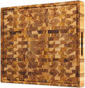 Teak Cutting Board - End Grain Butcher Block, 20 x 14 x 1.5 Inch Large Wood Board with Juice Groove & Side Handles, Extra Thick Carving Board for Meat Prep, BBQ & Charcuterie