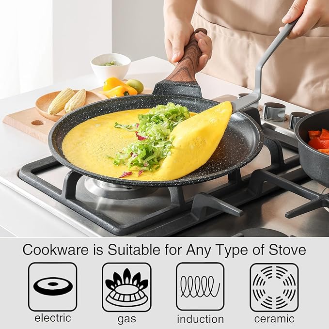 Kordisen Crepe Pan Nonstick, 12 Inch Dosa Pan with Spreader, Granite Coating Comales Para Tortillas Pancake Pan, Flat Bottom for Stove Top, Induction Compatible, PFOA Free
