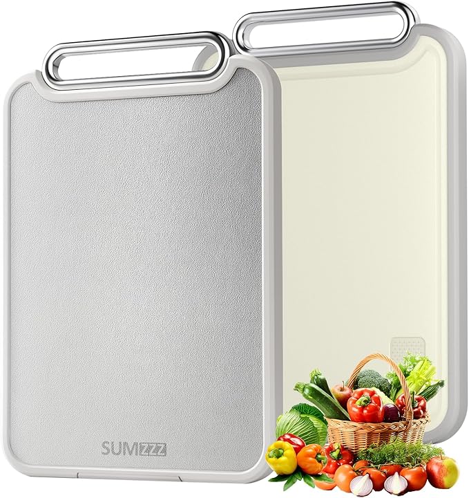 Sumzzz Stainless Steel Cutting Board for Kitchen, 2-in-1 Double-Sided Chopping Board, Dishwasher Safe, Food Grade Stainless Steel/PP, Easy to Clean, Large Size, Non-Slip, 16"×11"