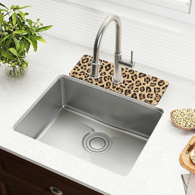 Kitchen Sink Splash Guard 2 PCS 30 Inch Sink Faucet Mat Splash Guard for Bathroom Countertop Water Absorbent Foldable Cuttable Soft Washable Classical Leopard Print
