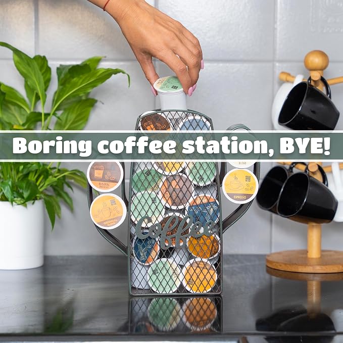 Made Easy Kit Coffee Pod Organizer - Home Coffee Bar Functional Décor - Café Station Countertop Storage Accessories (Cactus)