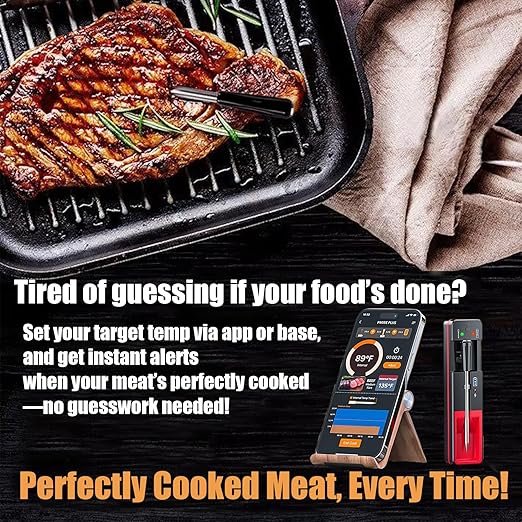 Meat Thermometer, Digital Bluetooth 500FT Wireless, Probe Lasts Up to 16 Hours, Dishwasher Safe, for BBQ/Oven/Grill/Kitchen/Smoker/Outside
