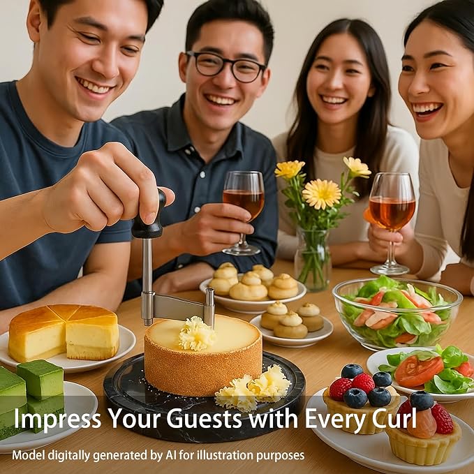 Cheese Curler Wheel for SEMI Hard Cheese, Girolle Cheese Shaver Tool for Charcuterie Boards & Entertaining, Create Cheese Flowers from Tete de Moine & Petit Basque, Marble Base