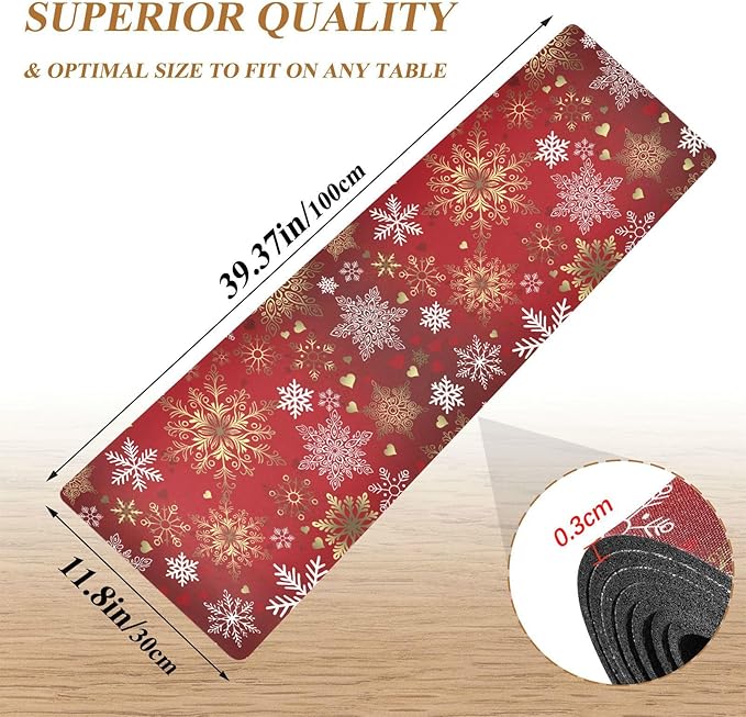 ALAZA Red Gold Snowflakes Christmas Trivet Table Runner 40 Inches Long Trivet for Hot Pots and Pans/Hot Dishes,Table Protector Heat Up to 230F, Decorative Hot Plates Mat for Kitchen Countertop