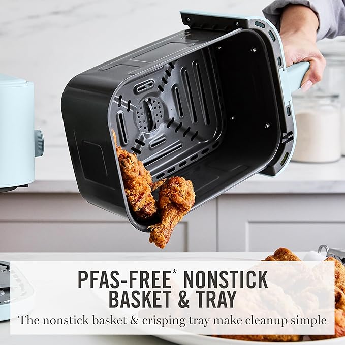 Martha Stewart 6QT Air Fryer, 6-in-1, Bake, Broil, Roast, Air Fry, Dehydrate, Reheat, Ceramic Non-Stick Basket, Crispy Results Fast, 400°F Max Temp, Shake Reminder, Auto Shut-Off, Sky Blue