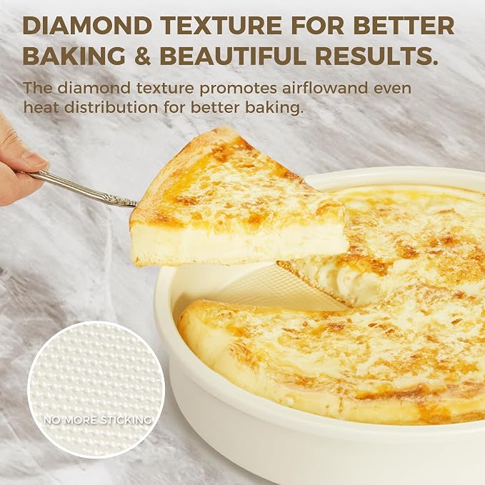 HONGBAKE Nonstick Ceramic 9 Inch Round Cake Pan Set of 2, Heavy-Duty Aluminized Steel Round Cake Pans with Diamond Texture, Non-Toxic Cake Molds, Cake Pans 9 Inch Round for Baking Cheesecake, Cream