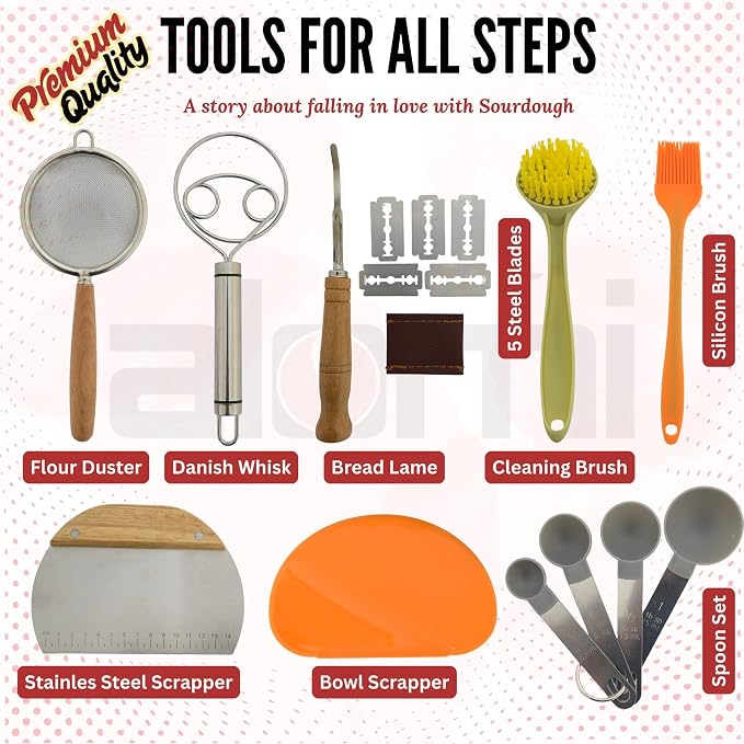 Sourdough Starter Kit for Beginners, Complete Bread Making Kit with Banneton Proofing Baskets, Glass Starter Jar, Scoring Lame & Tools, Easy Homemade Artisan Bread Baking Set