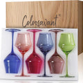 Colored Wine Glasses Set 6 – 16oz Hand-Blown Stemmed Colorful Wine Glass, Muted Color Golbet Set,Unique Wine Gifts for Women, Birthday,Housewarming