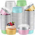 Gejoy 400 Pcs Aluminum Foil Baking Cups with Lids 5 oz Disposable Ramekins Mini Cake Pans Creme Brulee Cupcake Liners Muffin Tins Flan Mold Dessert Container for Wedding(Pastel Color,Classic)