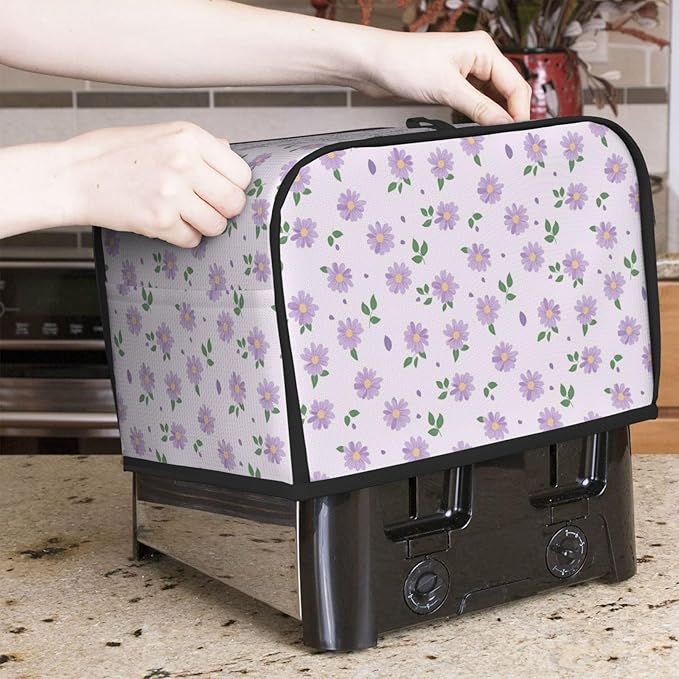 Toaster Cover 2 Slice Pastel Purple Daisy Flower pattern Kitchen Small Appliance Covers with Pockets Dust and Fingerprint Protection
