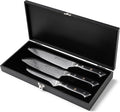 Set of 3 Premium Japanese Damascus Chef Knives – VG10 Steel Core, 67-Layer Razor-Sharp Blades, Full Tang Design with Ergonomic Handles, Presented in a Luxury Natural Wood Gift Box