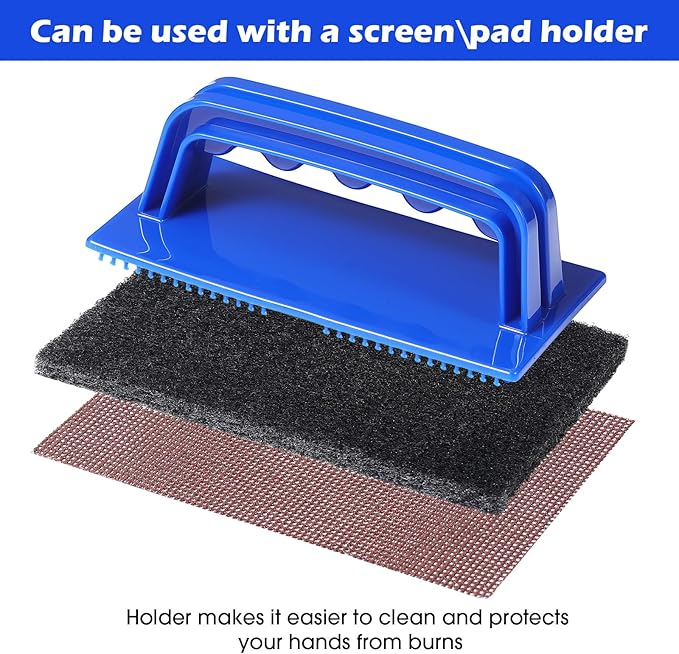 Reallnaive 93 Pcs Griddle Cleaning Kit Screen Holder Grill Screens Cleaning Pads Heavy Duty Abrasive Mesh Pads for Flat Tops, Cast Iron, Stainless Steel Griddle Cleaner Accessories Bundle (Blue)