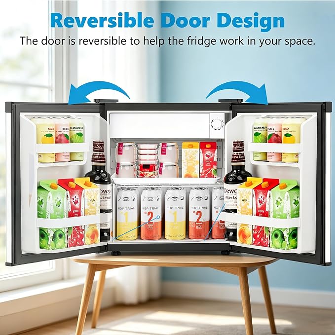 Antarctic Star Compact Refrigerator,1.6 Cu.Ft Single Door Small Fridge,With Removable Glass Shelf and Adjustable Thermostat,for Dorm,Office,Apartment,SILVER